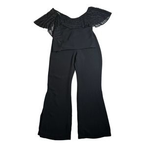 Vtg SL Fashions Petite Black Beaded 2 Piece Pant Suit 90s Party Cocktail Sz 4P